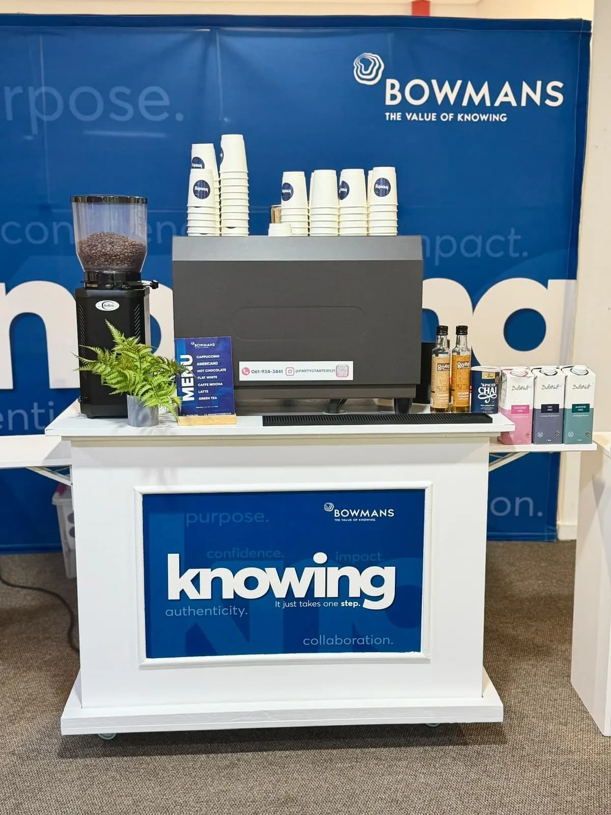 Corporate coffee bar: Barista coffee station, branded for the client