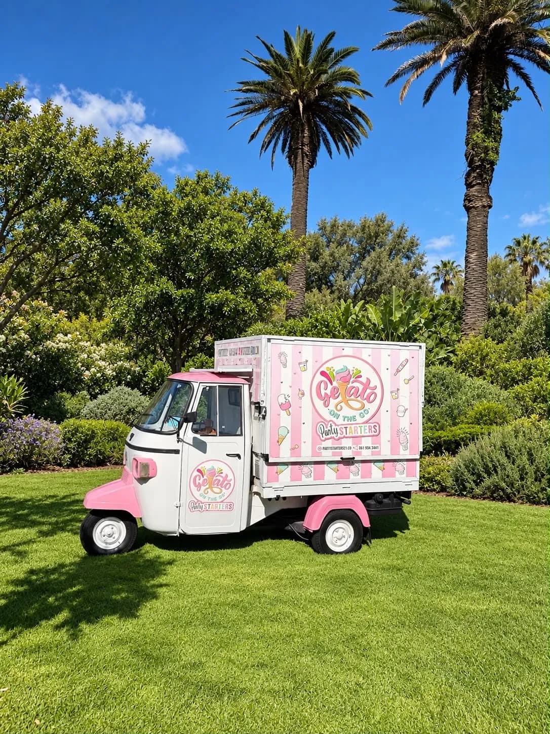 Gelato on the go: Our gelato tuk-tuk at a garden party